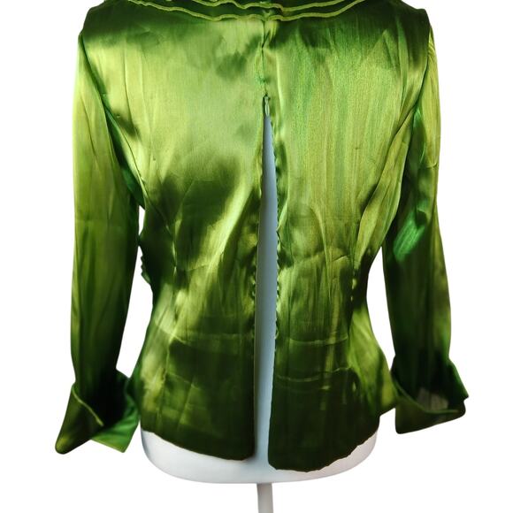 Vintage Y2K Layered Shimmery Green Blouse Early 2000s Formal Glam Xmas Party Top - Picture 10 of 15